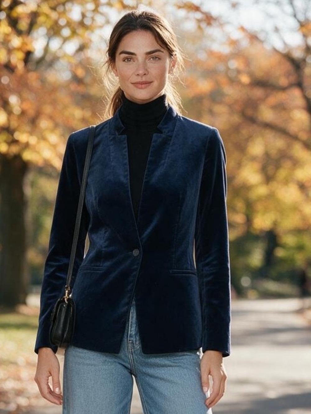 Banana Republic Deep Navy Velvet Single-Button Notch Lapel Blazer Size 10